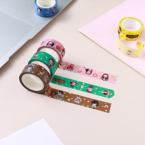 1Pcs Demon Slayer Adhesive Paper Diy Scrapbooking Masking Tape Anime Washi Crafts Stationery Tape Printed Pattern Sticker Decals