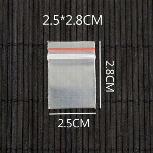 100pcs/lot 2.5x2.8cm Ziplock Zip Lock Poly Clear Plastic Bags For Food Storage Thick Transparent Red Border Bag