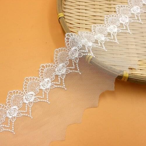 18 yards rayon Embroidered 8 cm width white lace trim mesh tulle lace tape for sewing material accessory wavy lace edge