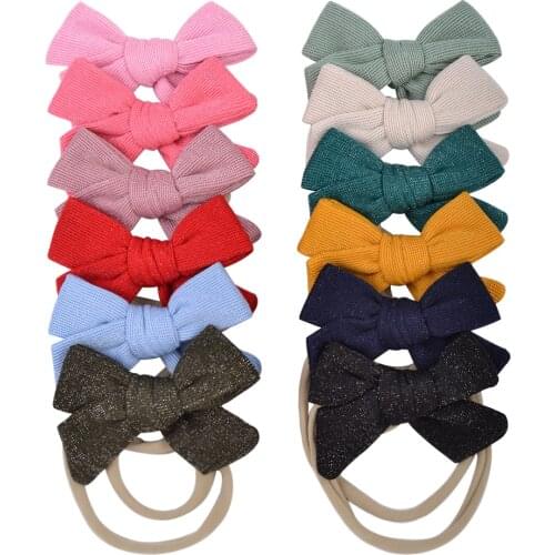 20Color Nylon Solid Bowknot Baby Headband Elastic Hair Bands For Girls Handmade Turban Headwear Newborn Kids Hair Accessories