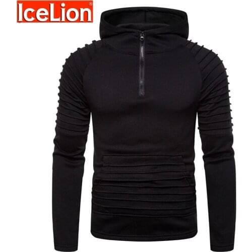 IceLion 2021 Solid Hoodies Men Wintet Fashion Hooded Sweatshirts Zipper Cardigan Sportswear Fold Slim Fit Mens Tracksuit