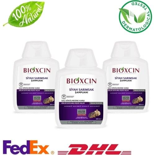 3 Pieces Bioxcin Black Garlic Extract Anti Hair Loss Shampoo For All Hair Type, 10 fl oz - 300ml - Express Delivery