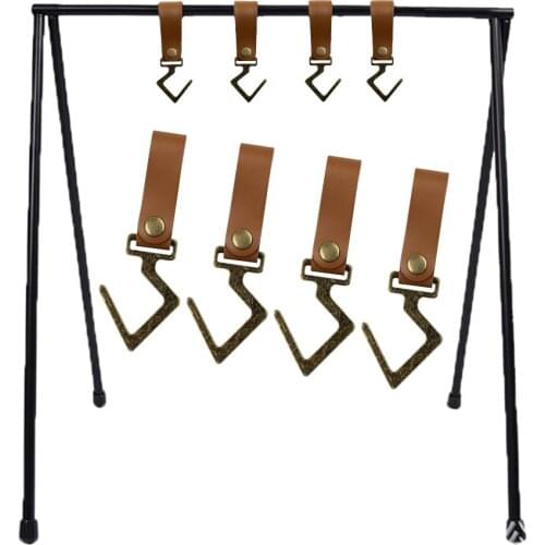 4 Pcs Outdoor PU Leather Hooks Portable Camping Tripod Clothes Storage Hanger Hook for Camp Hiking Supplies Hooks