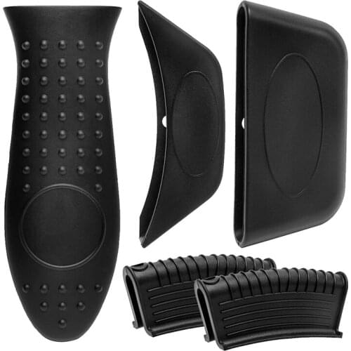 5 Pack Silicone Pot Holders Heat Protecting Handle Cover for Cast Iron Skillets,Frying Pans & Griddles,Cookware Handles Black
