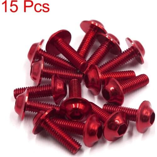15PCS M6 x 20mm Red Hexagon License Plates Fairing Bolts Screws for Motorcycle Scooter License Plate Frame Bolt Screws