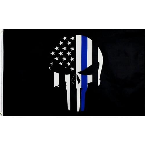 90*150cm first responder police thin blue line skull bone Flag