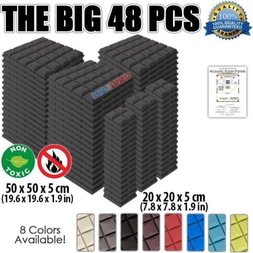 Arrowzoom 48 pcs 19.6*19.6*1.9" / 7.8*7.8*1.9" Acoustic Panel Hemisphere Grid Sound-Absorbing Studio Foam Treatment KK1040