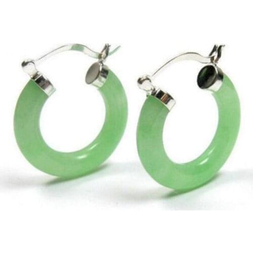 Free Shipping Fashion Natural Light Green jade Silver Snap Closure Earrings