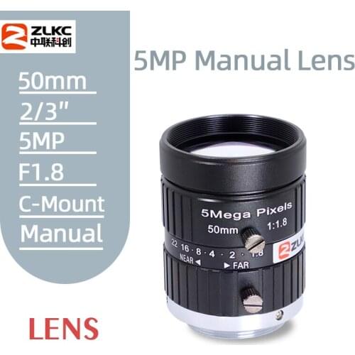 C-Mount lens 50mm Low Distortion CCTV Lens 5MP HD lens F1.8 5Megapixel Machine Vision Manual Iris FA Lens for Industrial Camera