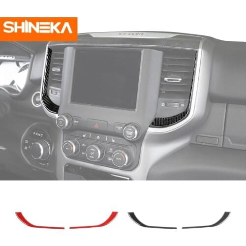 SHINEKA Carbon Fiber Car Interior Dashboard Central Control Air Outlet Trim Strips Decor Stickers For Dodge RAM 1500 2018-2021