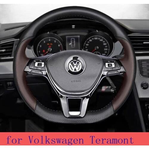 DIY Leather Car Steering Wheel Cover for Volkswagen Teramont 2017-1920 Special Vehicle Only Accessories