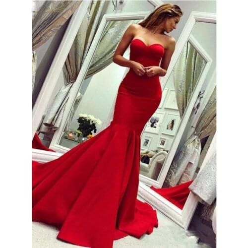 Red Satin Mermaid Evening Dresses Sweetheart Backless Long Party Prom Dresses Formal Evening Gowns robe de mariee