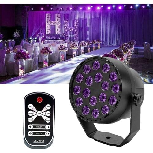 EU/US/AU/UK Plug UV 18 LED Stage Lighting Effect Lights Auto Sound Active DMX512 Ultraviolet Party Disco Light for Wedding KTV