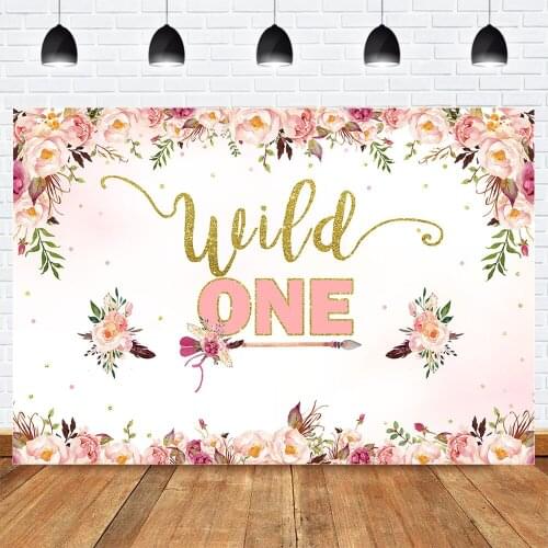 Wild One Birthday Party Background Photocall Spring Flowers Floral Arrow Newborn Baby Backdrops Gold Pink Spring Photography
