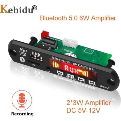 Hands-free Bluetooth 5.0 6W Amplifier MP3 Player Decoder Board 5V 12V Car FM Radio Module Support FM TF USB AUX Audio Record