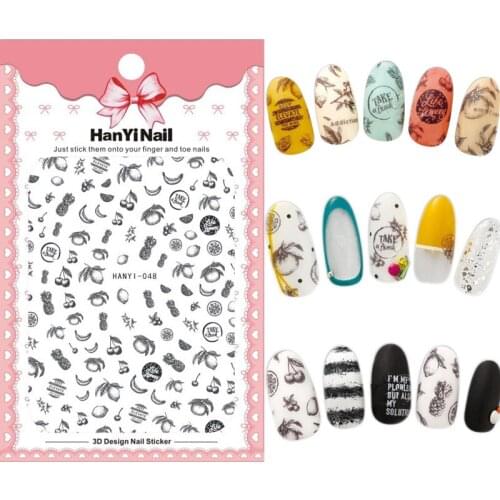 HanYiNail 048-056 Fruit Banana Fantacy Flowers Bear Nails Art Sticker Harajuku Nail Wrap Sticker Tips Manicura stickers