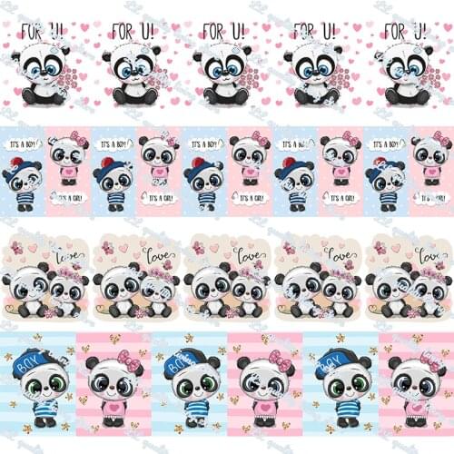 16-75MM Cartoon Panda Printed Grosgrain Ribbon 50 Yards Tape Clothing Bakery Hairbow Gift Wrapping Accessory Hairbow Head