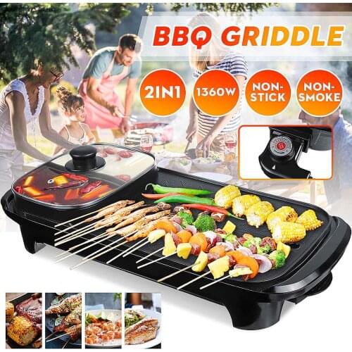 1600W Hot Plate Electric BBQ Grills Griddles Kitchen Teppanyaki Non-stick Surface 5 Adjustable Temperature Incredibly Versatile