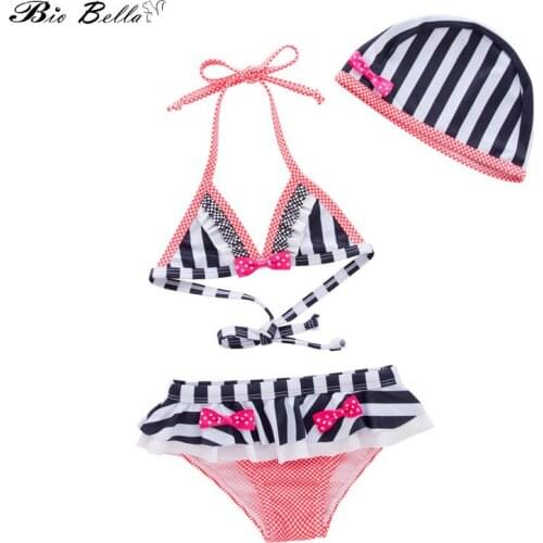 Girls Swimweare Girls Bathing Suit Swimming Bathing Bikini Set Cap+Top+Pants 3Pcs Kids Girl Swimwear Suit 2-7Year Swimwear gIrl