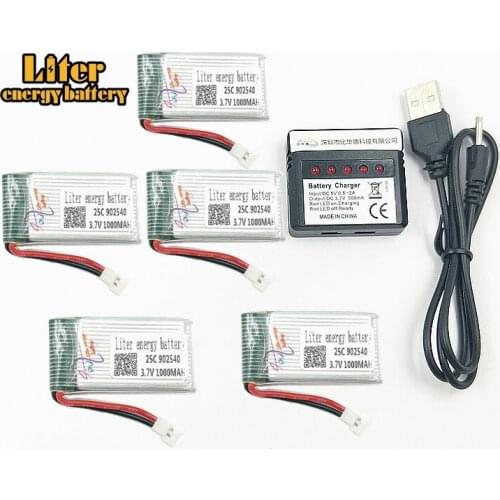 1000mAh 3.7V 902540 25c LiPo Battery + USB Charger for SYMA X5C X5 X5SW X5HW X5HC RC Drone Quadcopter Spare Battery Parts