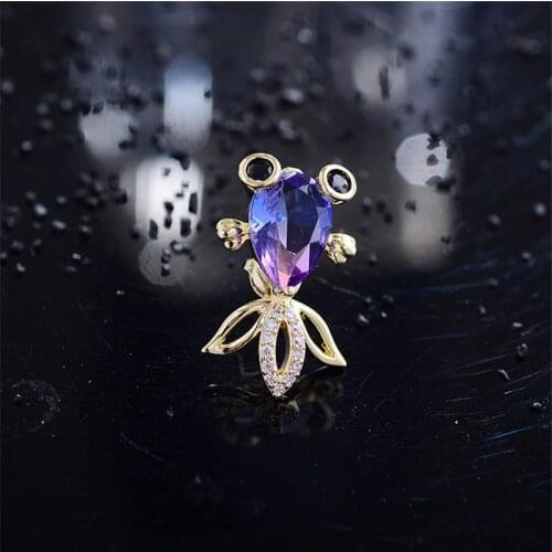Cute Animal Small Fish Brooch With Blue Purple Crystal Brooches Pins for Women Clothes Bag Hat Jewelry Accessories Broche Pin