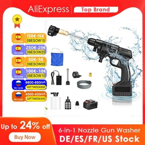 EU UK US Stock Cordless High Pressure Washer 6-in-1 Nozzle 24V 4000mAh for Car&Cleaning,200W 400PSI Battery-Powered Gun Washer
