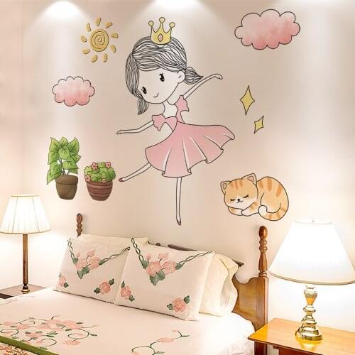 Cartoon Princess Wall Stickers Girl Room Decor Aesthetic Warm Bedroom Nursery Wall Decoration DIY Self-adhesive Fridge Stickers