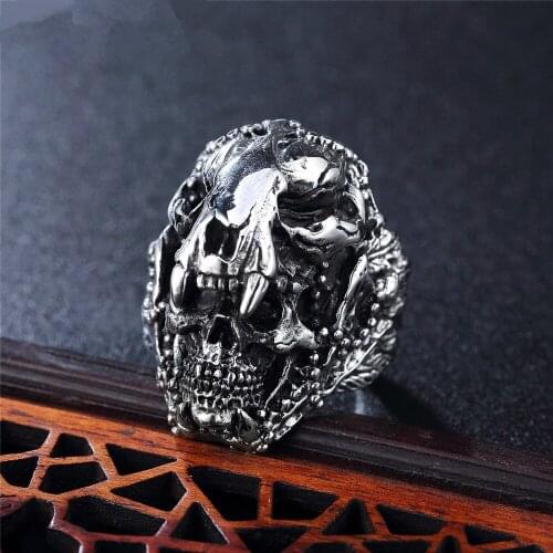 Mens 316L Stainless Steel Biker Rings Vintage Indian Jaguar Warrior Skull Punk Jewelry Gift for Him