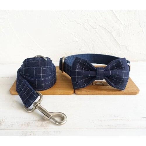 Puppy Dog Collar with Bowtie Adjustable Small Medium Large Dogs Cat Collar Personalized Engraved Metal Buckle Nylon Collar Leash