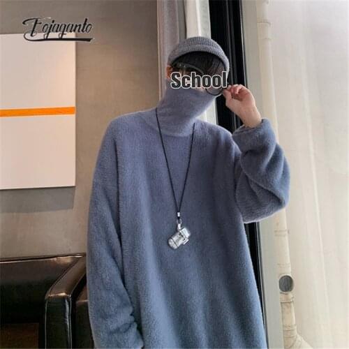 FOJAGANTO Autumn Winter Mens Fashion Sweater Turtleneck Thick Solid Color Knitted Pullovers All-Match Soft Casual Sweaters Male