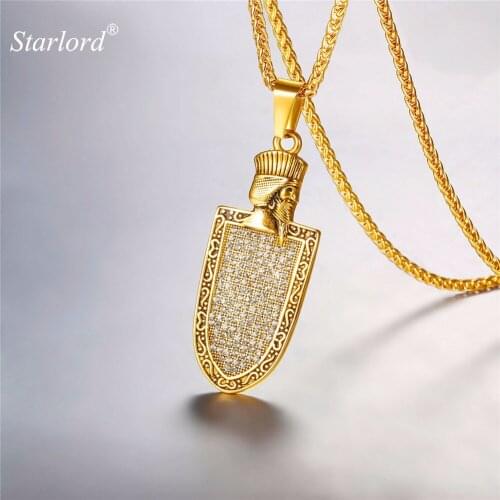 Faravahar Ahura Pendant Necklace Stainless Steel Gold Color Ahura Zoroastrian Achaemenian Shield Pendant Iranian Jewelry GP2836