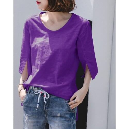 Casual Cotton Solid Women T-shirts 2021 Summer New O-neck Half Sleeved Loose Casual All Match Female Pulls Tops Tees