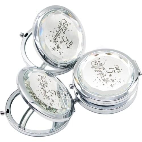 Luxury Crystal Makeup Mirror Personalized Gift Folding Mirror Mini Compact Makeup Cosmetic Two-side Folding Mirrors Custom gifts