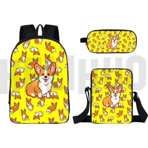 3D Pet Dog Welsh Corgi Pembroke Backpack Mochila Children Kawaii Korgi Rucksacks Laptop Shoulder Bag Schoolbag Kids Pencil Case