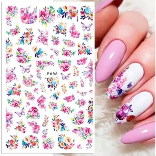 1pcs Retro Purple Flower Nail Sticker 3D Elegant Leaf Butterfly Self-adhesive Floral Design DIY Manicure Art Accessories NLF666