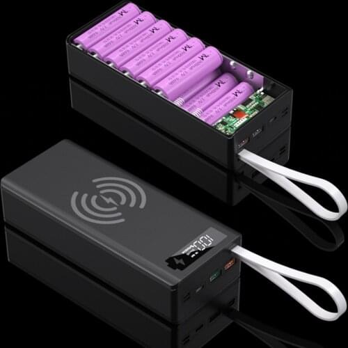 Detachable LCD Display DIY 16x18650 Battery Case Power Bank Shell External Box without Battery 5W Wireless Charging Box