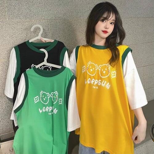 Top womens summer new style Korean street color matching casual raglan short-sleeved T-shirt 2021 summer new style college