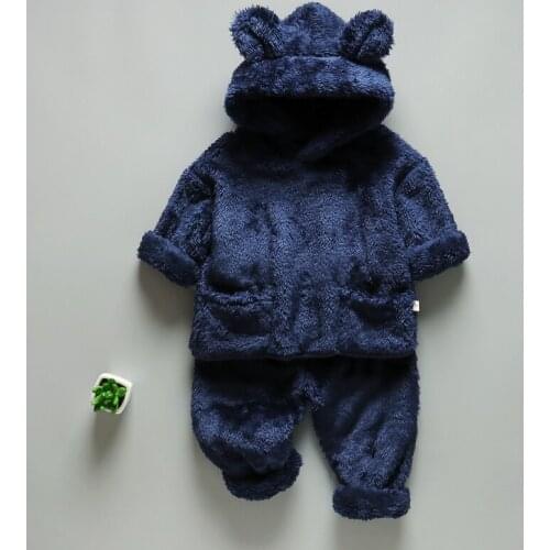 2021 Fleece Children Clothing Winter Baby Boys Girls Thicken Hooded Coat Pants 2Pcs/Set Kids Casual Plus Warm Cotton Sportswear
