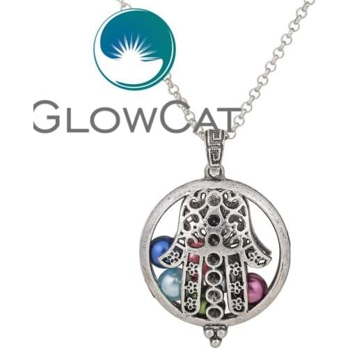 V1275 Hamsa Hand Pendant Perfume Essential Oil Aromatherapy Diffuser Necklace Locket Necklace With 28mm Pad