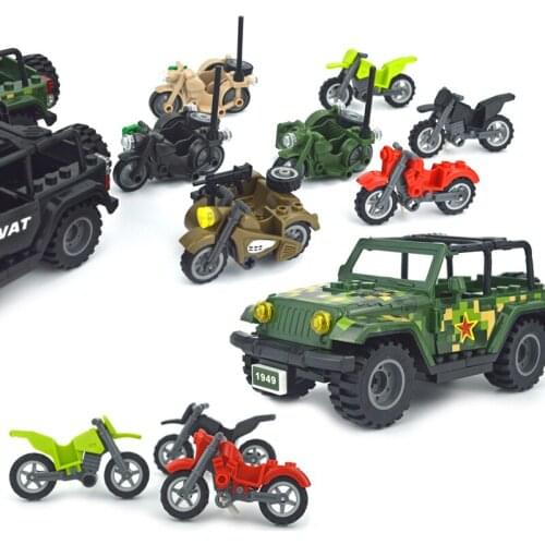 Military SUV City Police Car Brick Cross Country Motorcycle Army Soldiers SWAT Set WW2 Military Accessories Building Blocks