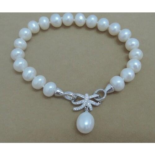 High quality freshwater pearl BRACELET,100% NATURE FRESHWATER PEARL-nice butterfly clasp with TEAR DROP PEARL PENDANT,AAAA PEARL