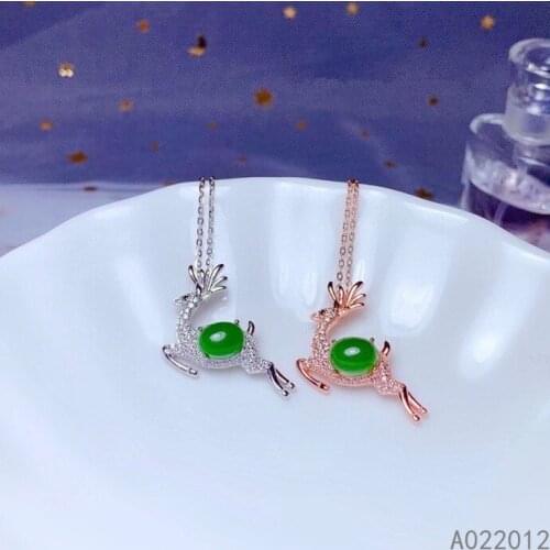 KJJEAXCMY fine jewelry natural Jasper 925 sterling silver popular deer girl new gemstone pendant necklace chain support test
