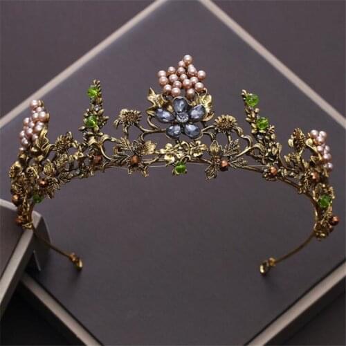 DIEZI Baroque Vintage Flower Crystal Black Bridal Crown Tiaras For Women Wedding Hair Accessories Crowns Diadem Headbands