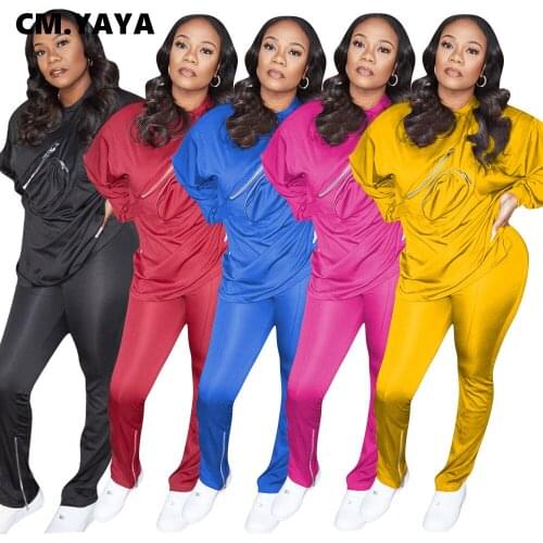CM.YAYA Active Solid Sweatsuit Womens Set Sweatshirt Patchwork Pants Suit Streetwear Tracksuit Two Piece Set Fitness Outfit