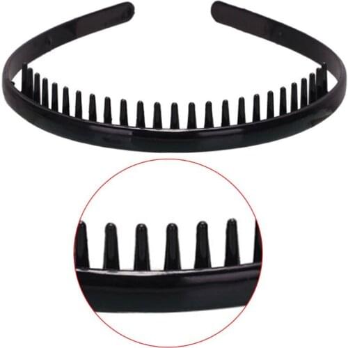 1Pc Women Men Girls 8mm Plastic Plain Headband with Non-Slip Teeth Comb Shiny Black Hair Hoop DIY Styling Makeup Headwear R58E