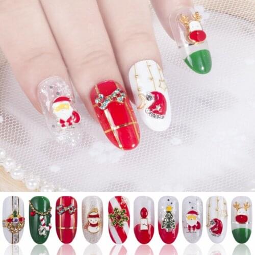 10pcs xmas nail art decorations nail studs christmas tree snowman alloy 3d glitters jewelry supplies Manicure Accessoires tools