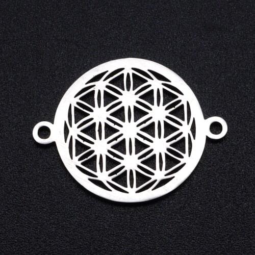 10Pcs / Lot Stainless Steel Hollow Flower Connector Charm Pendant For Making Bracelet Necklace