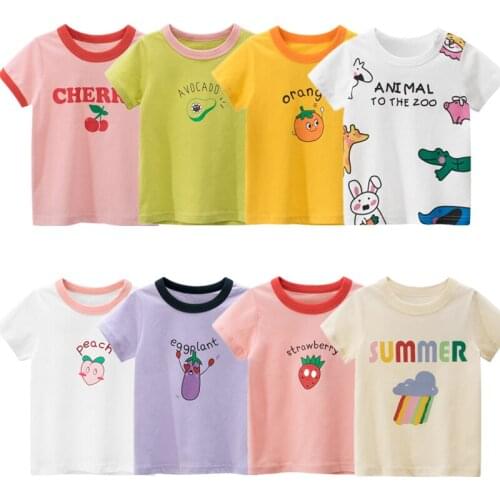 2021 Girls T-shirts Summer Kids Tops Boys Solid Cotton Cartoon T-shirt Baby Girl Print Fruit Top Tee 2-8 Year Children Clothing