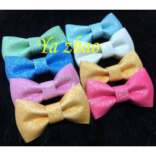 3 inch Glitter Hair Bows, Baby Girls Neon Color Glitter Bows Kids DIY Boutique Bows Without 100pcs/lot 7colors