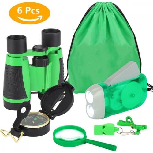 6pcs/8pcs Kids Outdoor Exploration Set Binocular Flashlight Compass Magnifying Glass Whistle Toy Kid Adventure Kit Children Gift